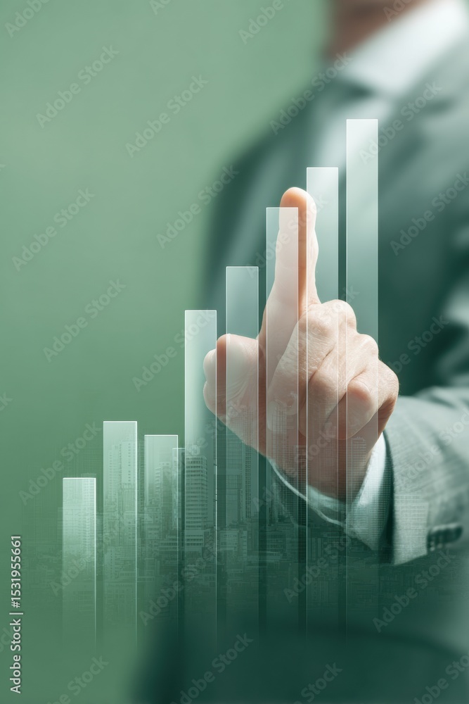 Aufkleber businessman in formal suit interacting with digital growth graph overlay for strategic planning and 