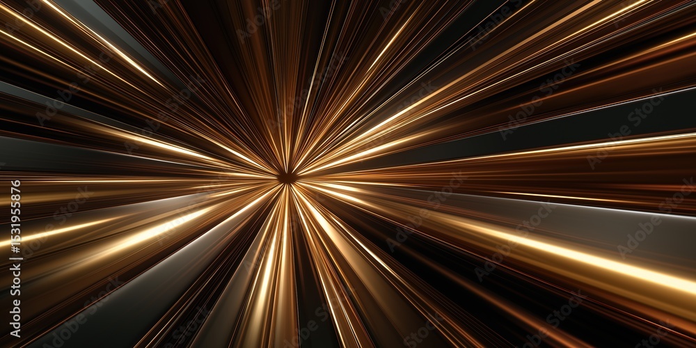 Poster dynamic golden light rays in abstract geometric pattern, symmetrical composition with wide-angle mot