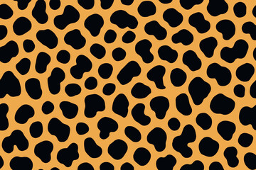 Seamless cheetah print pattern with dense black spots on bright orange background