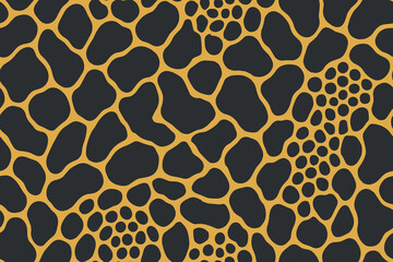 Seamless python skin pattern with large irregular black scales on orange background