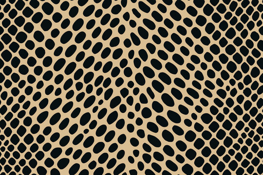 Seamless snake skin pattern featuring small oval black scales on beige color background.