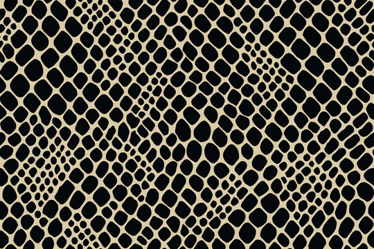 Seamless snake skin pattern with dense black scales on beige background
