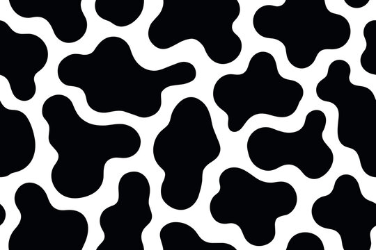 Seamless cow skin pattern with large black spots on white background