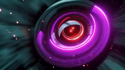 High-tech glowing lens with purple and red neon
 - Powered by Adobe