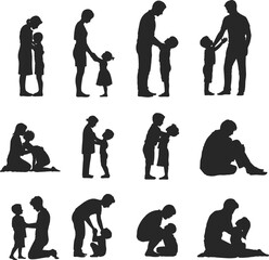 Family Bonding Silhouettes: Parent-Child Interaction Icons for Love, Care, and Connection