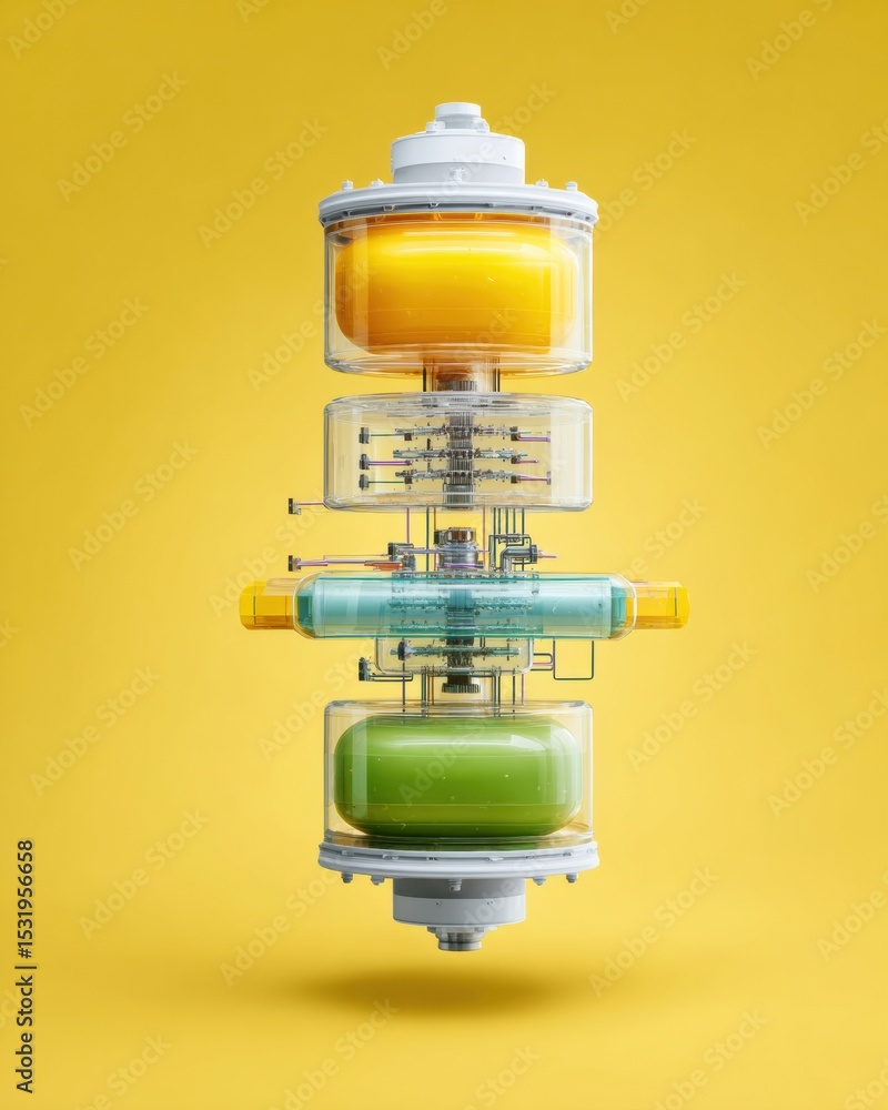 Aufkleber Vertical Quantum Processor with Transparent Components and Intricate Wiring in Sealed Chamber for Advanced Tech and Quantum Computing Innovation