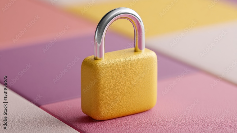 Aufkleber modern yellow padlock on colorful textured blocks emphasizing security and protection trends for dig