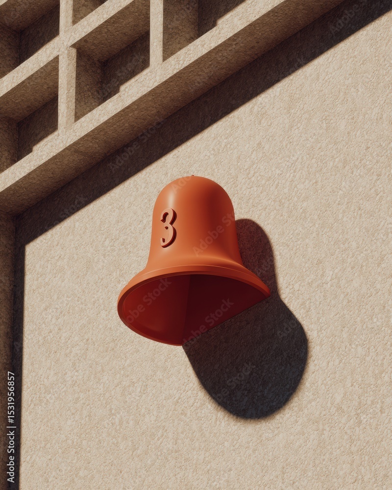 Aufkleber Minimalist Notification Bell UI Element with Numerical Counter and Realistic Shadows on Neutral Background for Modern Digital Interfaces