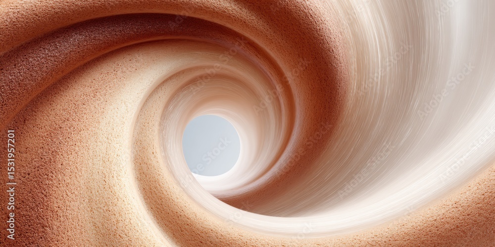 Poster spiral vortex visualization with textured layers and ambient lighting for modern scientific and mete