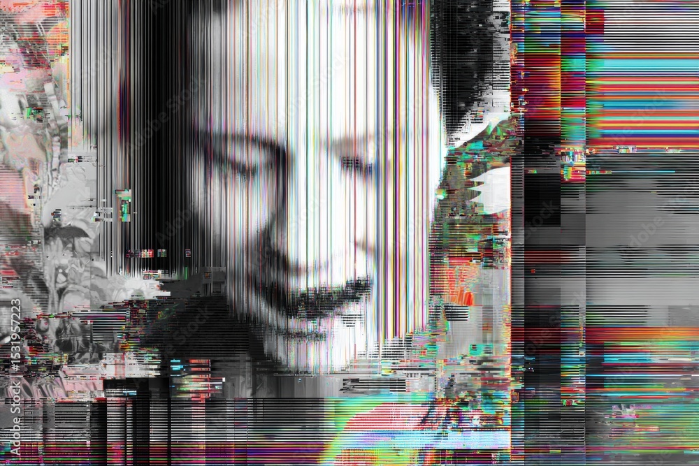 Aufkleber System Error Warning With Corrupted Visual Elements Showcasing Fragmented Figure and Distorted Background