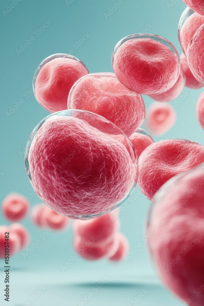 Poster realistic platelet clusters and blood cells in transparent plasma showing immune defense dynamics fo
