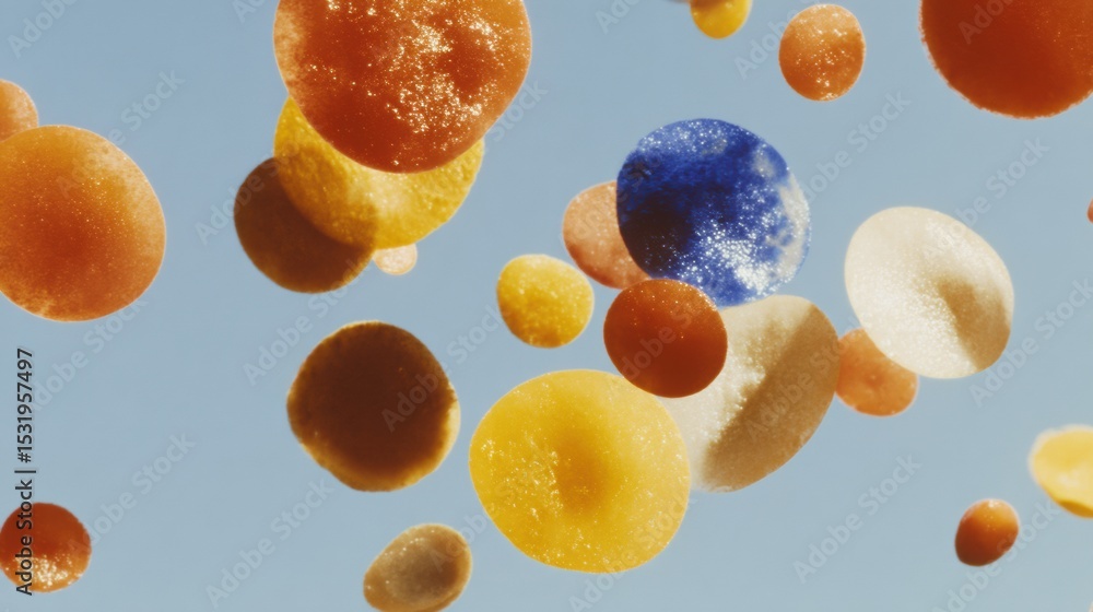 Poster close-up of colorful platelet blood cells in dynamic wave formation against clean background for med