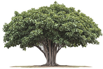 High-resolution sacred fig (Ficus religiosa) tree isolated on transparent background — seamless PNG cutout ideal for spiritual landscape renderings and botanical illustration