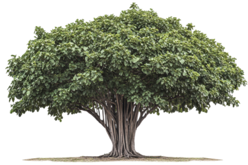 High-resolution sacred fig (Ficus religiosa) tree isolated on transparent background — seamless PNG cutout ideal for spiritual landscape renderings and botanical illustration