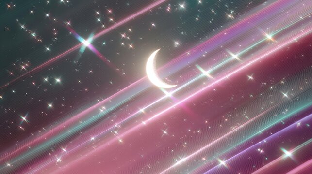 New Moon Crescent in Sparkling Starry Night Sky with Cosmic Patterns for Meditation Apps and Mindfulness Branding - Modern Wellness and Digital Focus
