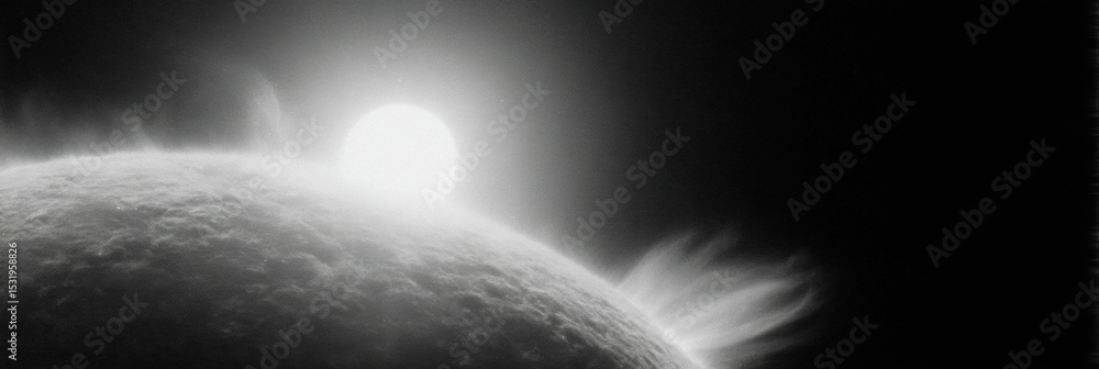 Poster futuristic solar flare energy burst and earths protective magnetosphere visualized for space weather