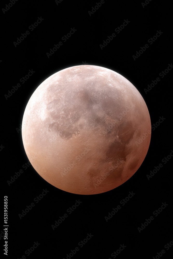 Poster detailed lunar eclipse supermoon with luminous halo on black background for astronomical media and c