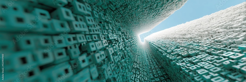 Aufkleber Cybersecurity Visualization of Streaming Binary Data in Digital Tunnel Showing Information War and Data Breach Risks for Modern Tech and Business Protection