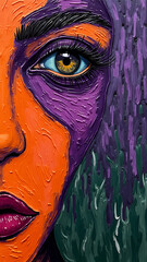 Colorful Abstract Portrait of a Woman with Bold Brush Strokes and Dramatic Makeup