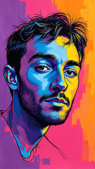 Vibrant Artistic Portrait of Young Man with Colorful Abstract Background Design