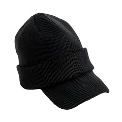 Black Knit Beanie Hat with Visor Winter Warmth Style