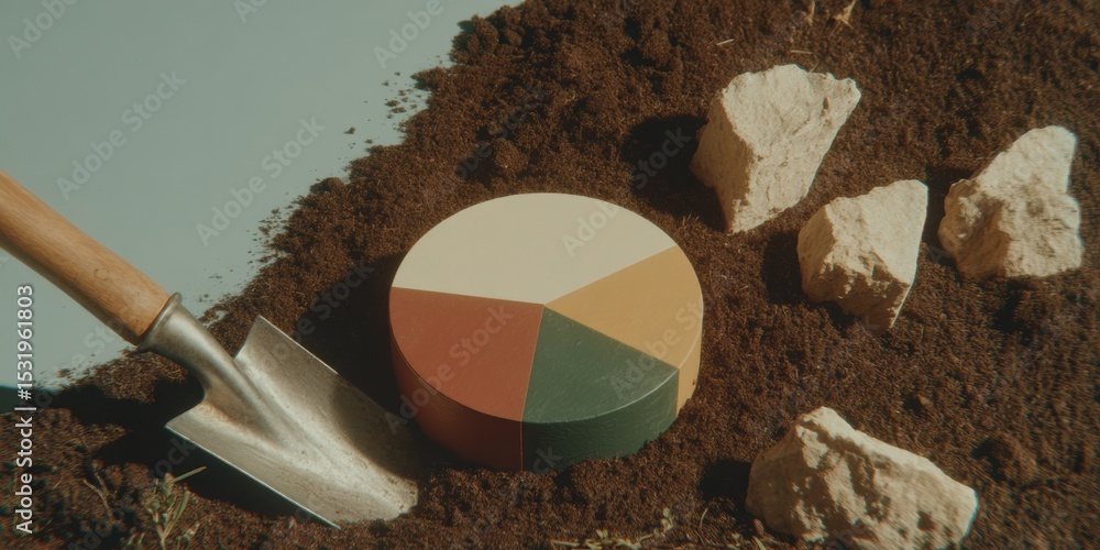 Aufkleber sustainable investment concept with diversification pie chart on earthy soil and natural stones - ec