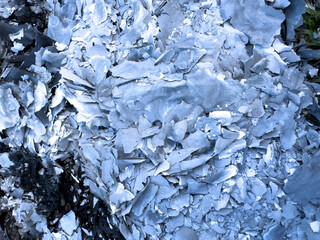 The texture is white gray ash from burnt leaves on the ground. Natural burnt paper