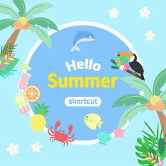 헬로 썸머 트로피컬 휴가 일러스트 