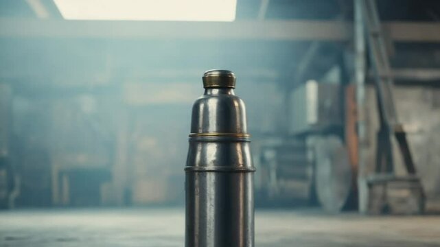 Metal Cocktail Shaker in Focus &ndash; Stylish Bartending Equipment on Table, Perfect for Mixology, Bar, Beverage, and Drink Preparation Video Projects

