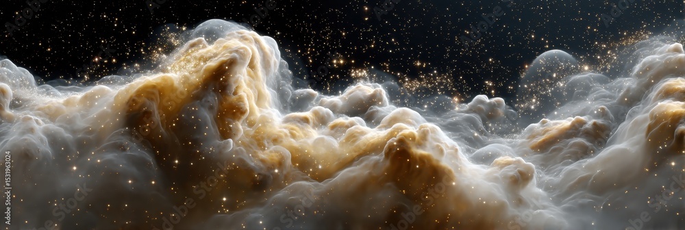 Poster cosmic nebula celestial map with expanding gaseous clouds and twinkling stars for astronomy educatio