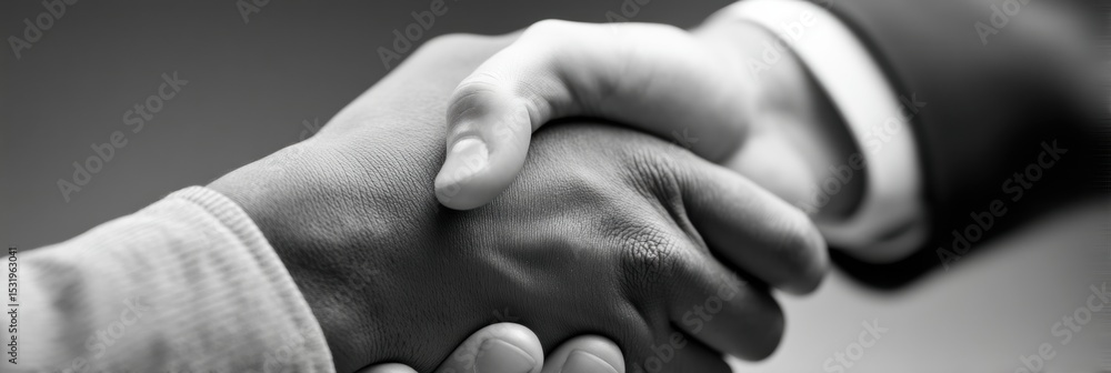 Poster professional handshake close-up in corporate setting showing trust and deal closure with formal atti