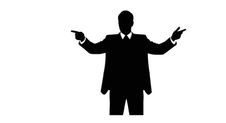 Businessman gesturing with open arms in a presentation stance on a transparent background