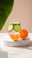 Refreshing cucumber-lemon infused water with vibrant fruit slices for a summer picnic