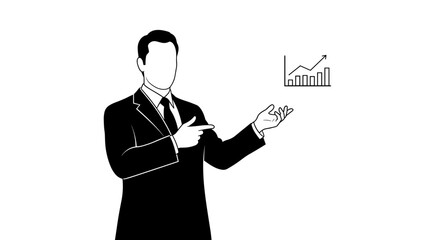 Businessman pointing at a growth bar chart during a presentation on a transparent background