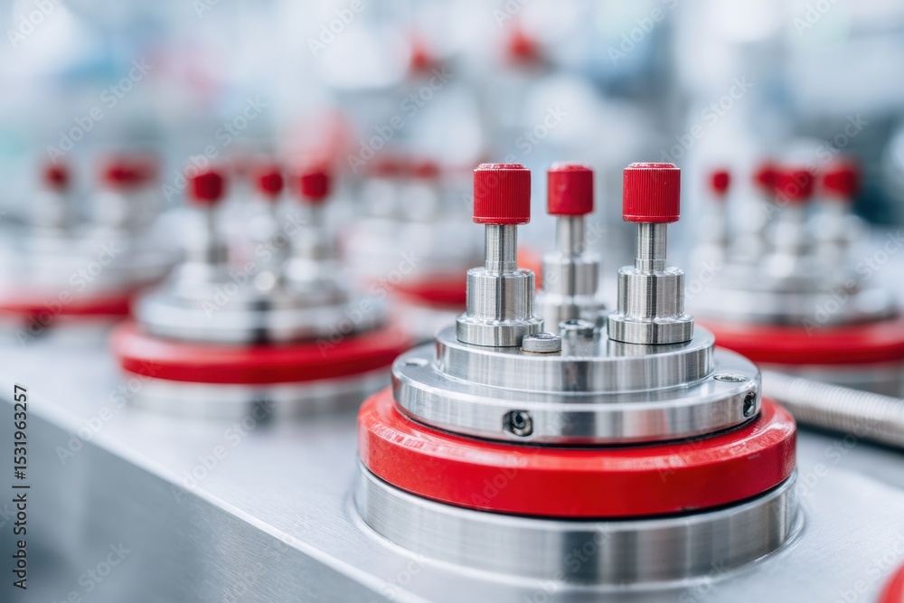 Poster close-up of high-pressure bioreactor vessel with precision gauges and valves in advanced industrial 