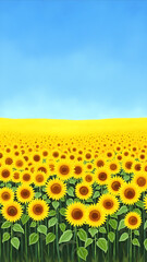 Vibrant Field of Sunflowers Under a Bright Blue Sky in a Summer Landscape Scene