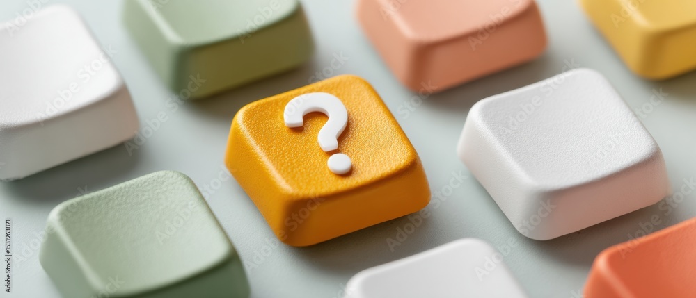 Aufkleber Modern Tech Keyboard Close-up with Question Mark Key Symbolizing Fast Digital Solutions and Tech Support for Business Innovation and Customer Assistance