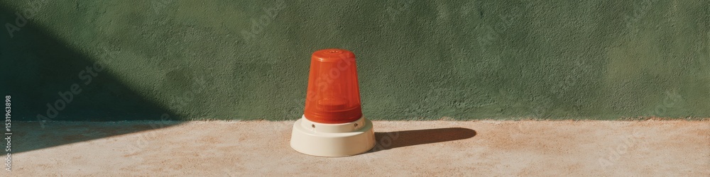 Poster vertical emergency alert siren beacon with red warning light on minimalist concrete and green wall b