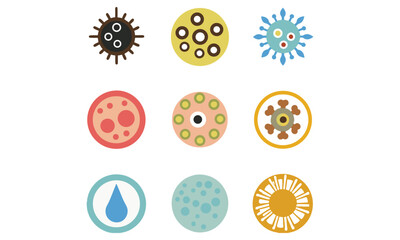 Fototapeta premium Bacteria, microbe, virus outline vector icon set.