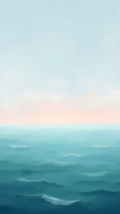 Serene Horizon Over Calm Ocean at Sunrise with Gentle Waves and Soft Clouds in the Sky