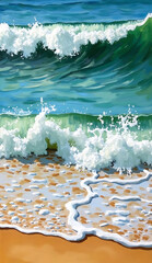 Vibrant Ocean Waves Crash on Sandy Shore Capturing Nature's Beauty and Tranquility