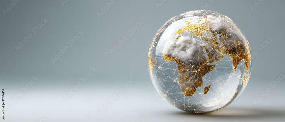 Poster transparent glass globe with digital edge computing network and cloud symbol, showcasing global conn
