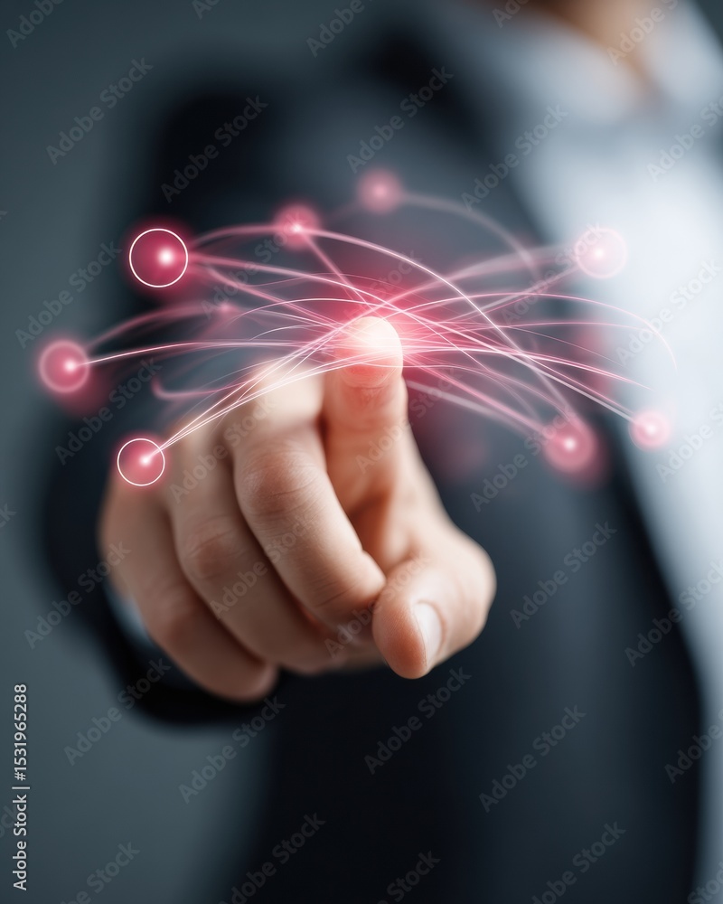 Poster business manager engaging with digital network interface for strategic partnership and expansion in 