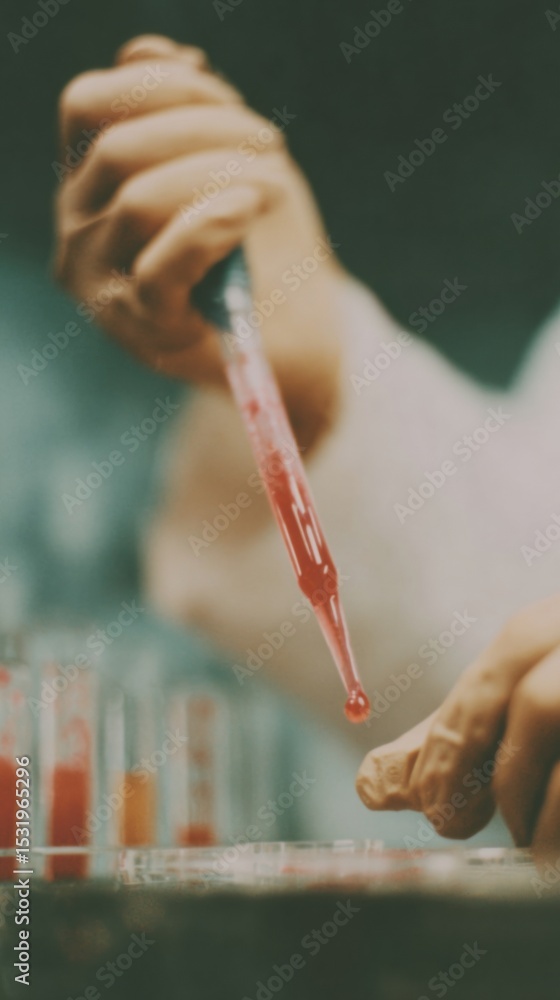 Poster Laboratory Scientist Using Pipette for Precise Micro Volume Sample Analysis with Advanced Spectrophotometer in Healthcare Innovation Setting