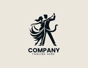 Naklejka premium Stylish Couple Dancing Passionately Energetic Love Dynamic Vector Logo Design