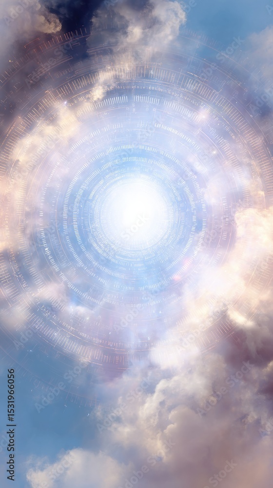 Poster Radiant Quantum Bit Surrounded by Circular Data Patterns and Energy Waves in Futuristic Microscopic Computing Design for Digital Innovation