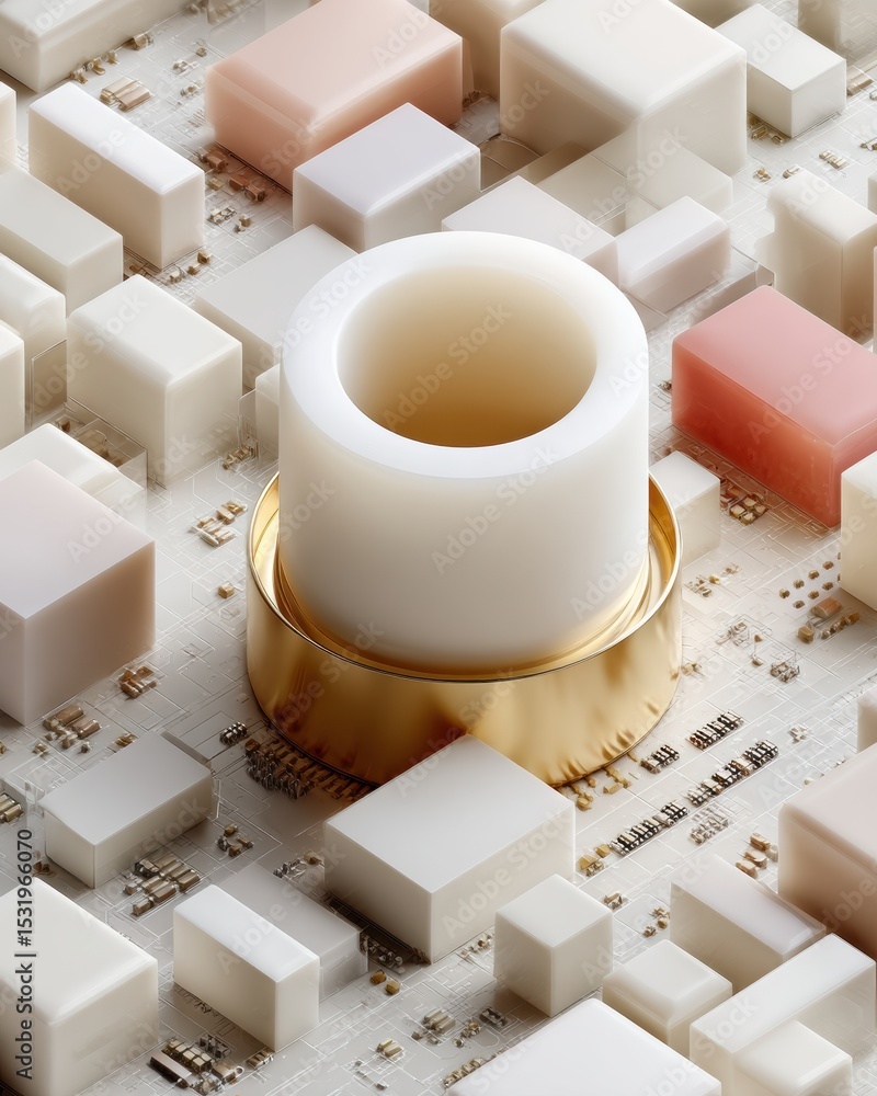 Aufkleber Cylindrical Qubit Quantum Processor with Integrated Circuits and Gold Accents High-Tech Industrial Architecture for Advanced Computing Power