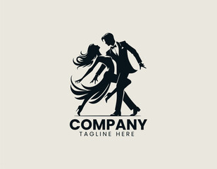 Naklejka premium Stylish Couple Dancing Passionately Energetic Love Dynamic Vector Logo Design