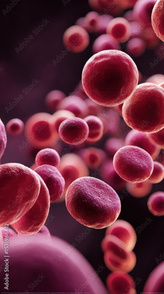 Aufkleber microscopic view of blood cells with platelets clotting and immune cells active in plasma medical re