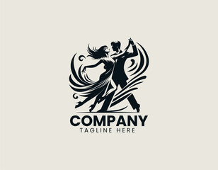 Obraz premium Stylish Couple Dancing Passionately Energetic Love Dynamic Vector Logo Design
